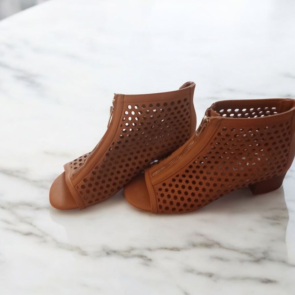 Brown Perforated Ankle Boots